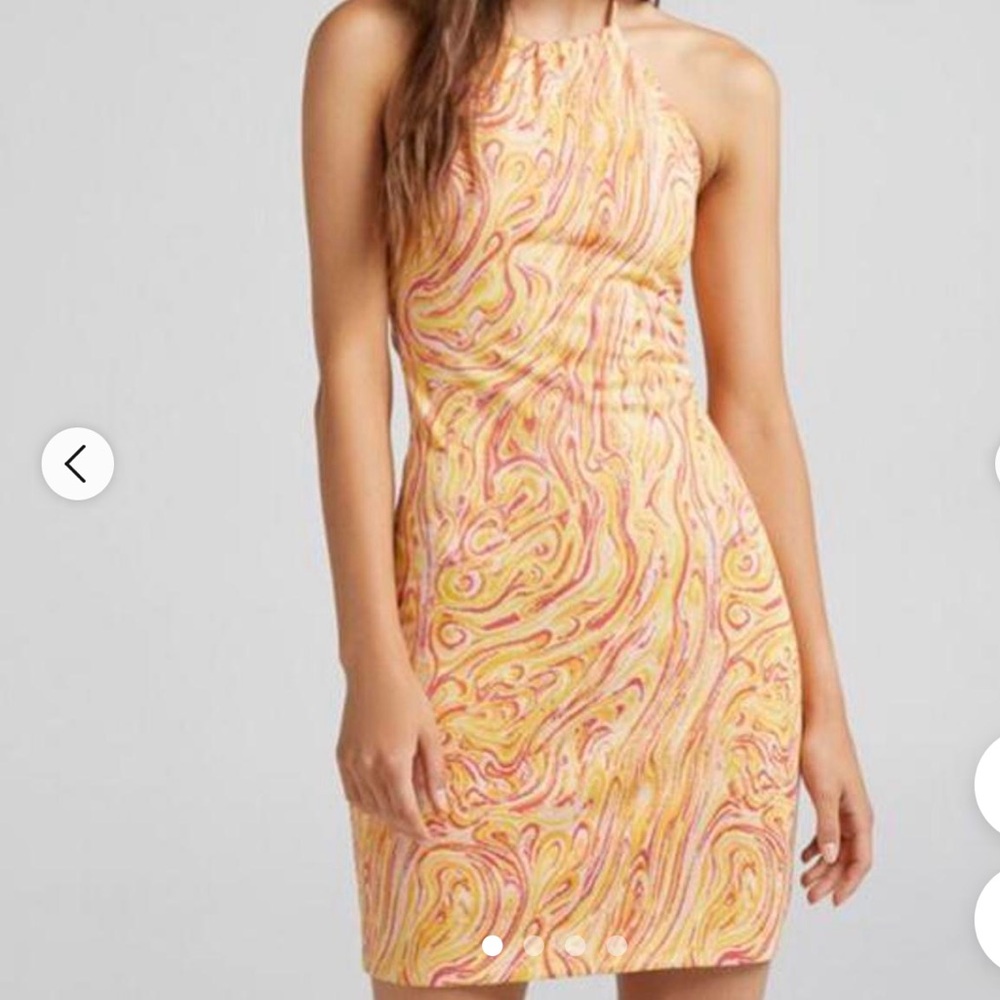 5/$20 Bershka Yellow Pink Swirl Halter Mini Dress